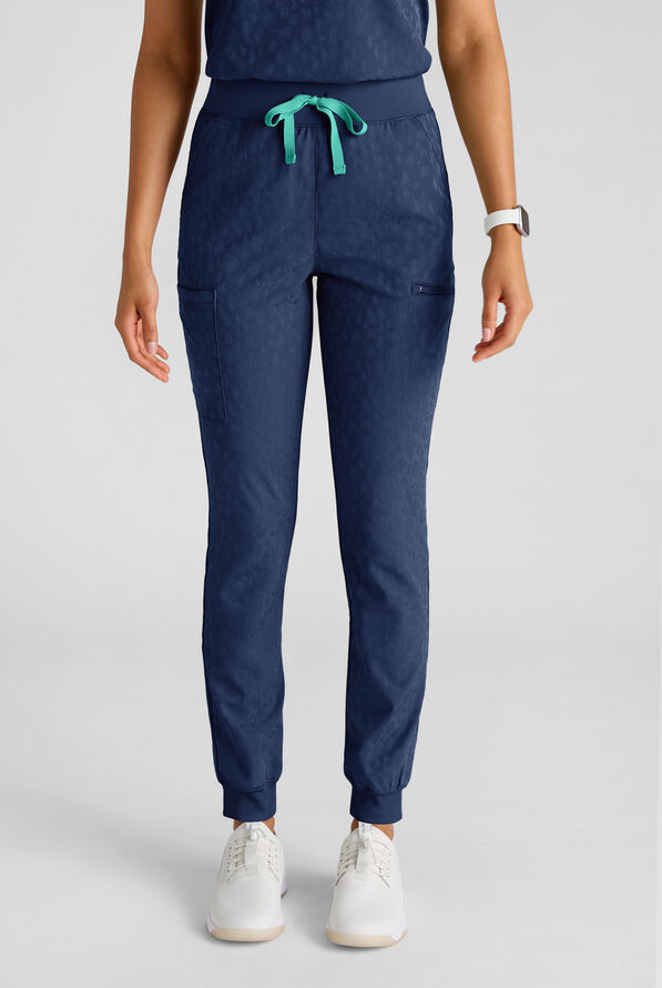 Easy STRETCH Olivia Women's Jacquard 7-Pocket Slim Leg Jogger Scrub Pant - Navy - 1