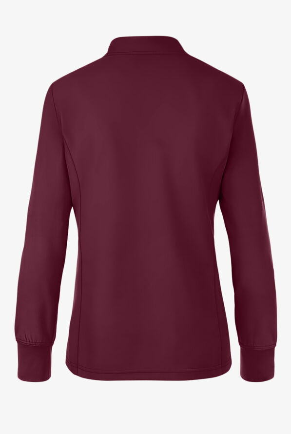 Med Couture Insight Women's 3-Pocket Zip Front Warm Up Scrub Jacket - Wine - 2