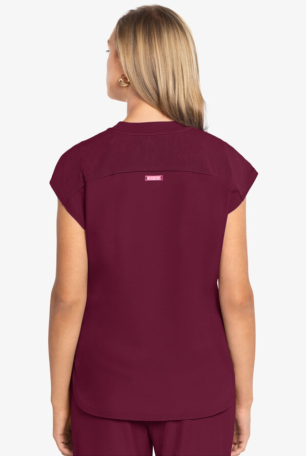 Blusa m&eacute;dica Med Couture Amp STRETCH con cuello redondo y 2 bolsillos para mujer - Wine - 4