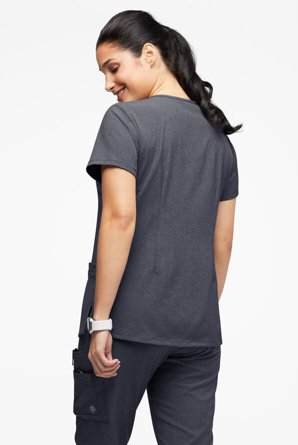 Easy STRETCH Gisele Women's 4-Pocket Lace Up V-Neck Scrub Top - Charcoal Heather - 3