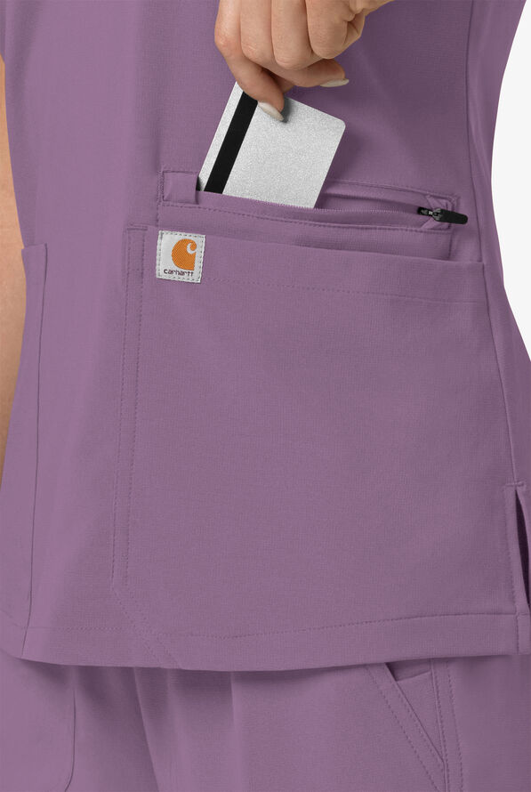 Carhartt Cross-Flex Force Women's 3-Pocket STRETCH Knit Panel Scrub Top - Lavender Mist - 3