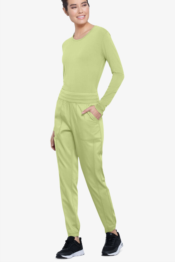 Cherokee Workwear Revolution Women's 5-Pocket STRETCH Elastic Waistband Half Jogger Scrub Pants - Celery Green - 4