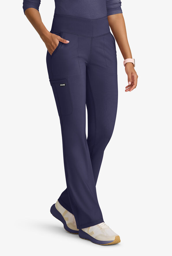 Grey's Anatomy by Barco Knit STRETCH Swift Women's 5-Pocket Fit & Flare Cargo Scrub Pants - Petite - Indigo - 1