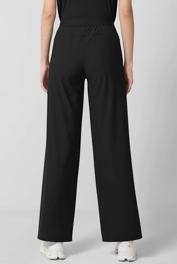Infinity Pursuit Women's 3-Pocket STRETCH Pull On Pleated Wide Leg Scrub Pant - Black - 2