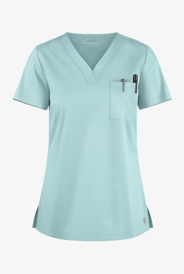 Blusa médica UA Butter-Soft STRETCH con cuello en V y 1 bolsillo para mujer - Salt Blue - 1