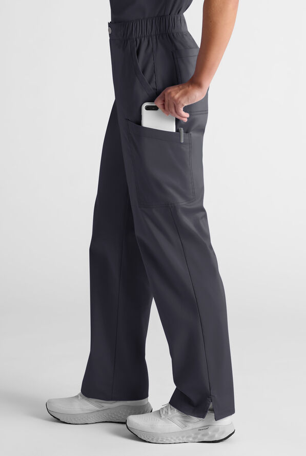 Butter-Soft STRETCH Women's 8-Pocket Cargo Button Front Pant With Fly Scrub Pants - Pewter - 3