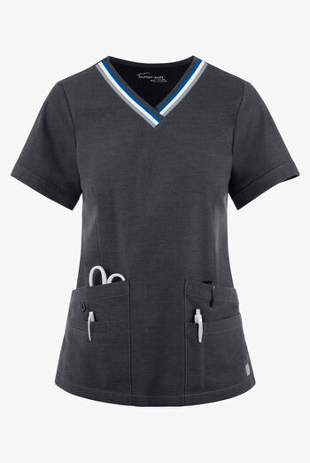Butter-Soft STRETCH Women's 5-Pocket Short Sleeve V-Neck with Sport Trim Detail Scrub Top