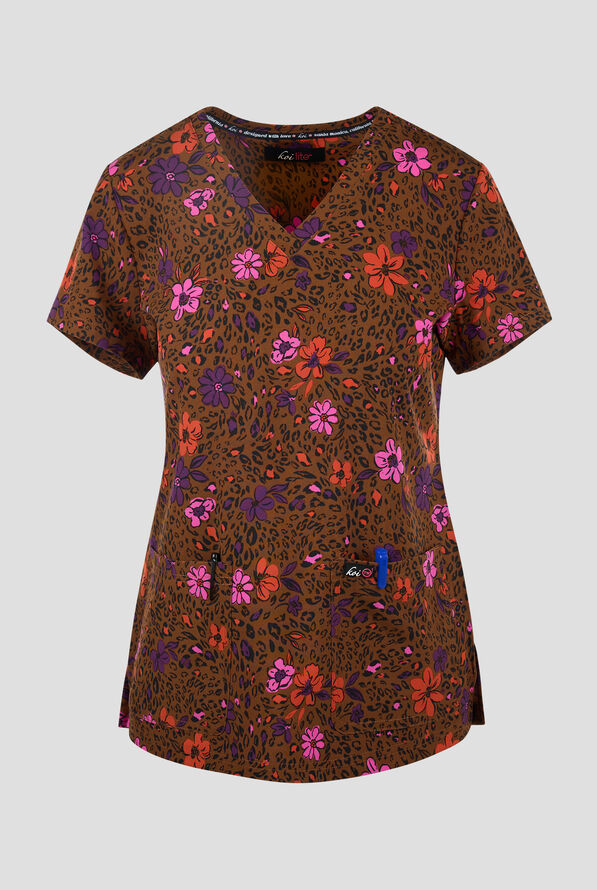 koi Lite Petals Spots Women's 2-Pocket V-Neck Print Scrub Top - null - 1