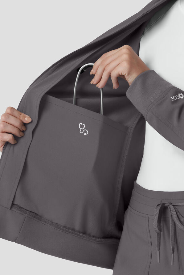 Carhartt Force Cross-Flex Rugged Flex Women's 6-Pocket Rib Trim Lightweight Zip Bomber Scrub Jacket - Pewter - 5