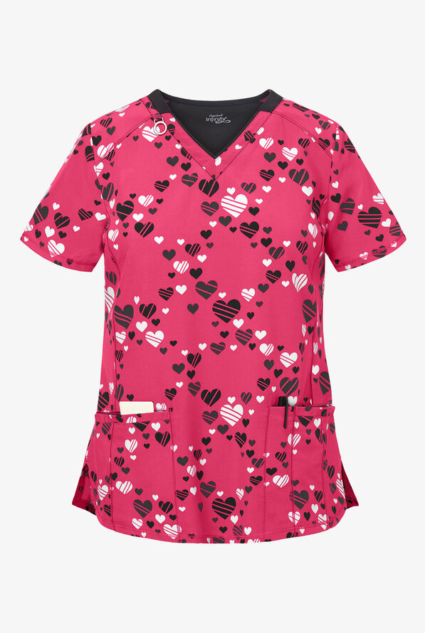 Blusa m&eacute;dica estampada Cherokee Infinity Hearts Adrift con cuello en V y 2 bolsillos para mujer - null - 1