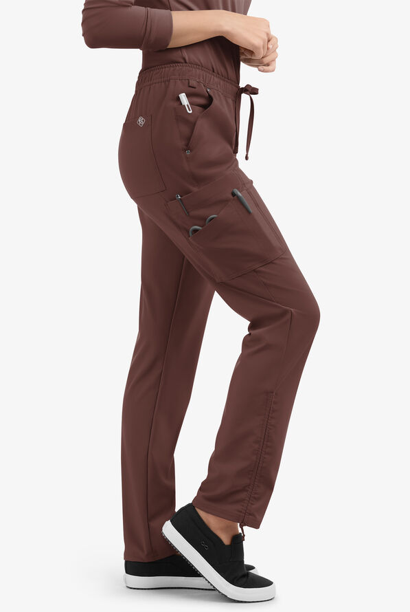 Easy STRETCH Halle Women's 11-Pocket Ruched Leg Jogger Scrub Pants - Petite - Nutshell - 2