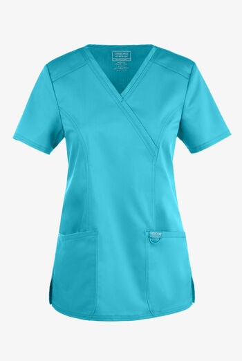 Cherokee Workwear Revolution Women's 2-Pocket STRETCH Mock Wrap Scrub Top