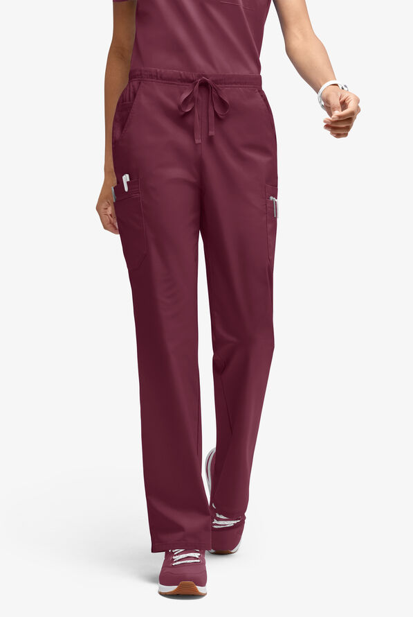 Butter-Soft STRETCH Women’s 10-Pocket Mid Rise Straight Leg Scrub Pant - Wine - 1