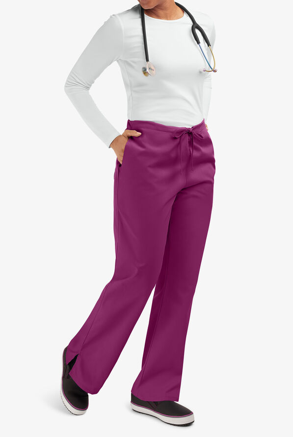 Cherokee Workwear Women's 3-Pocket Flare Leg Drawstring Scrub Pants - Tall - Wine - 6