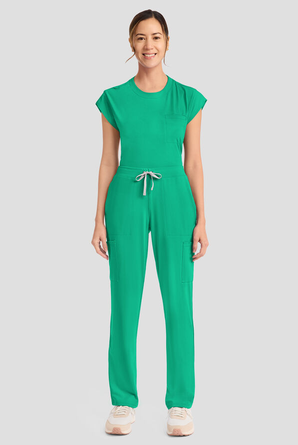 Cherokee Achieve Women's 5-Pocket STRETCH Elastic Waist Drawstring Cargo Scrub Pants - Green Apple - 5