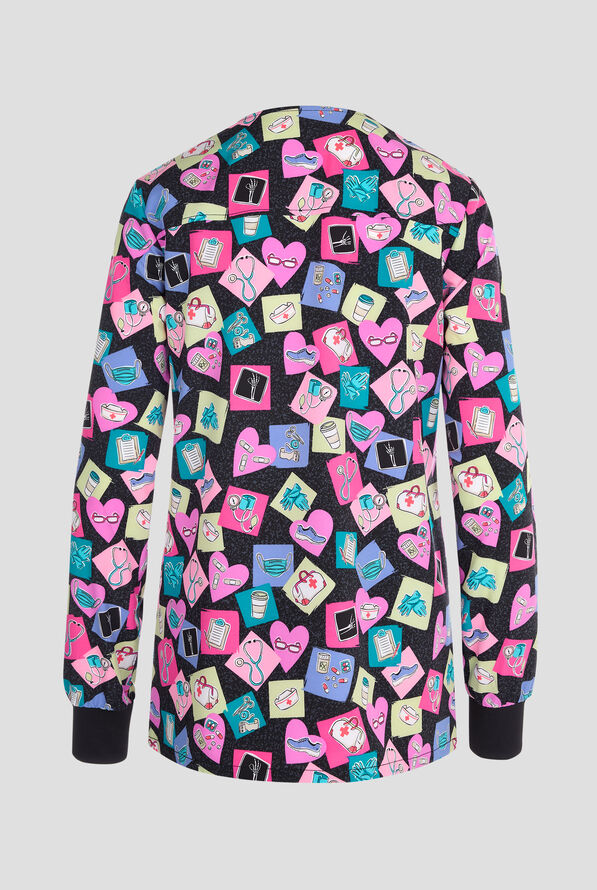 Cherokee Health-abet Women's 2-Pocket STRETCH Snap Front Print Scrub Jacket - null - 2