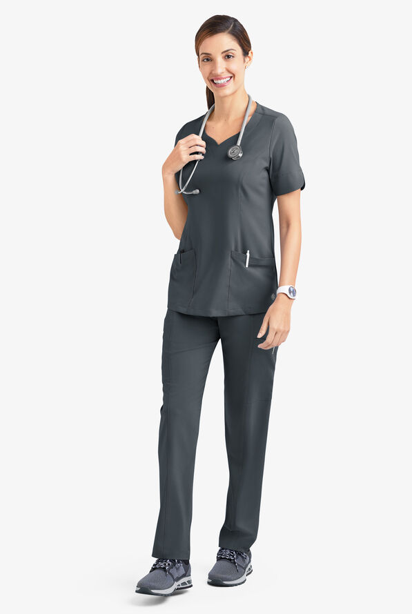 Blusa médica Easy STRETCH Aisha con escote corazón y 2 bolsillos para mujer - Pewter - 2