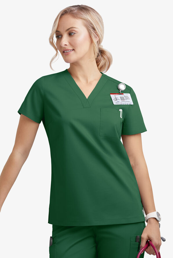 Blusa m&eacute;dica Butter-Soft STRETCH con cuello en V y 2 bolsillos para mujer - Hunter - 3