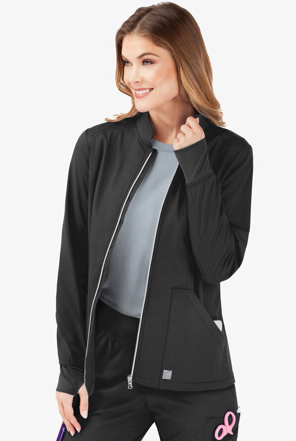 Butter-Soft STRETCH Women's 3-Pocket Zip Front Scrub Jacket - Black - 3
