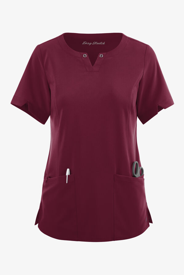 Blusa m&eacute;dica Easy STRETCH Amber con cuello con muesca y 4 bolsillos para mujer - Wine - 1