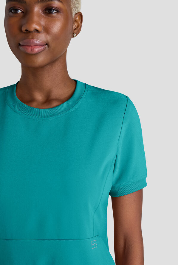 Easy STRETCH Anya Women's 2-Pocket Relaxed Crew Neck Scrub Top - Teal - 4