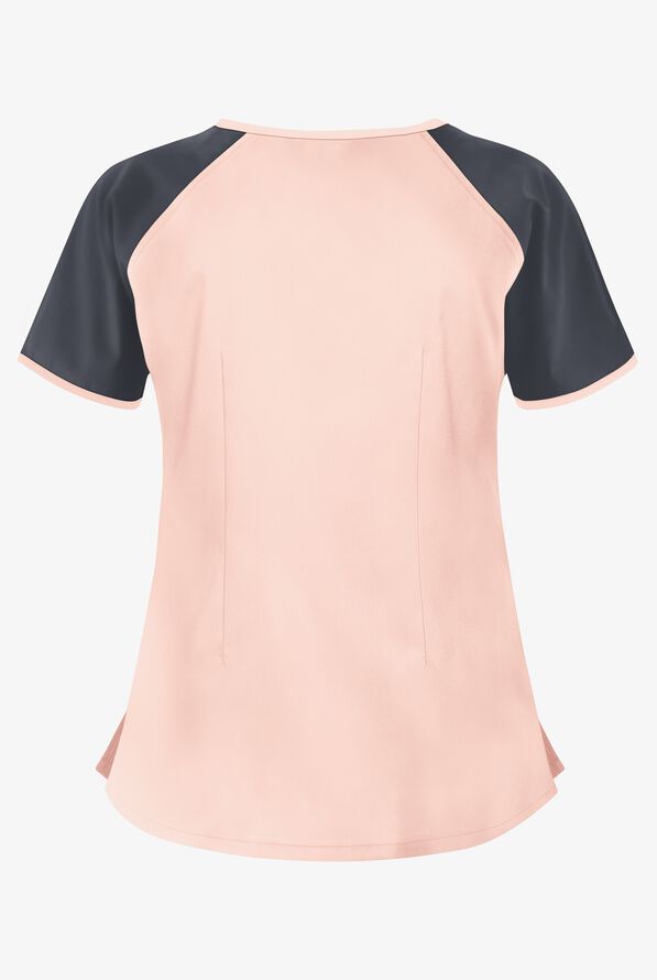 Blusa m&eacute;dica Butter-Soft Core estilo bloques de color con cuello ojo de cerradura y 2 bolsillos para mujer - Lotus/Pewter/Silver - 2