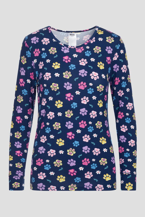 Wink Springtime Stroll Paws Women's STRETCH Long Sleeve Knit Print Underscrub - null - 1