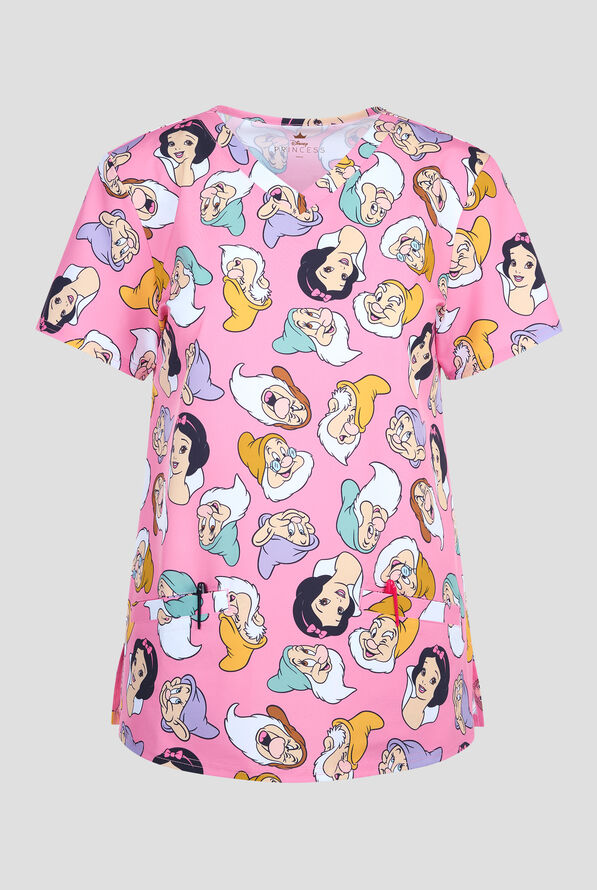 Disney's Snow White and Friends by Funscrubs Women's 2-Pocket STRETCH V-Neck Print Scrub Top - null - 1
