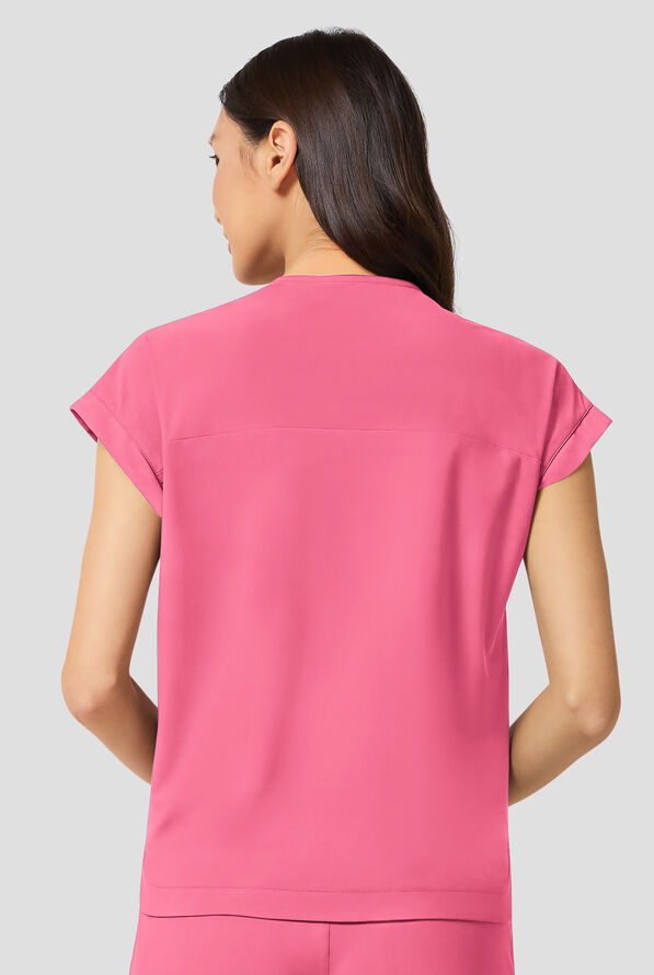 Blusa m&eacute;dica Infinity Pursuit STRETCH con cuello en V de punto acanalado y 1 bolsillo para mujer - Tropical Pink - 4