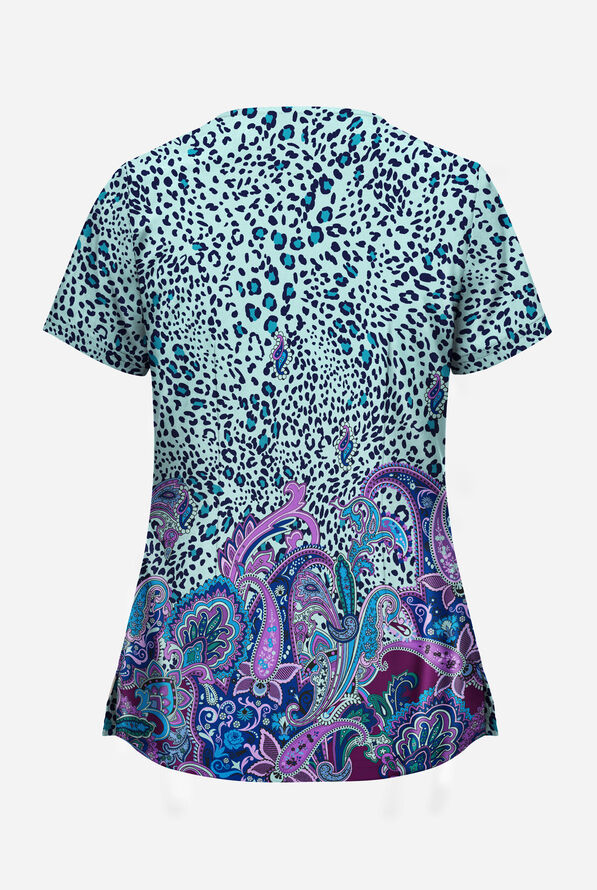 Blusa médica estampada UA Butter-Soft STRETCH Jungle Paisley con cuello en V y 2 bolsillos de ojal en ángulo para mujer - null - 2