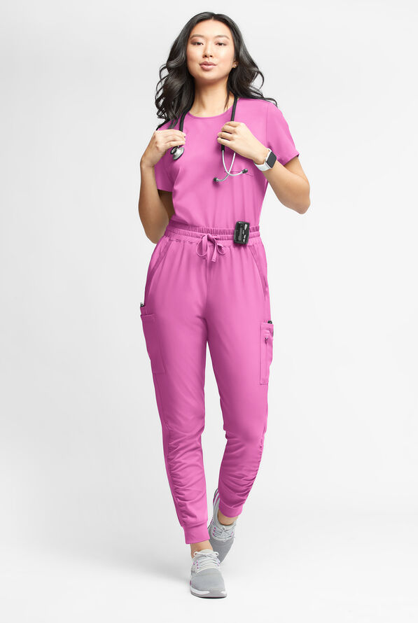 WhisperLite Calla Women's 6-Pocket Ruched Leg Cargo Scrub Pants - Magnesium Pink - 2