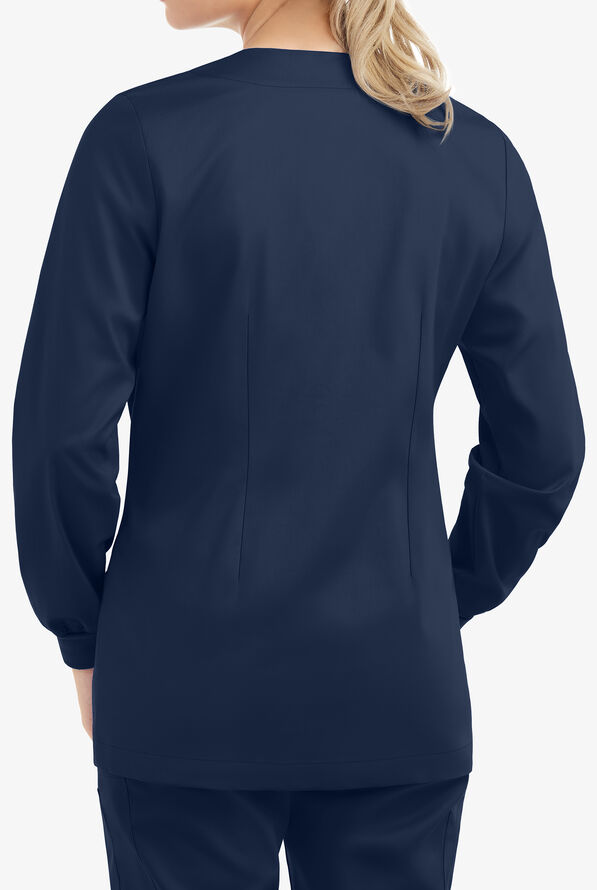 Butter-Soft STRETCH Women's 2-Pocket Long Sleeve Snap Front Scrub Jacket - Navy - 4