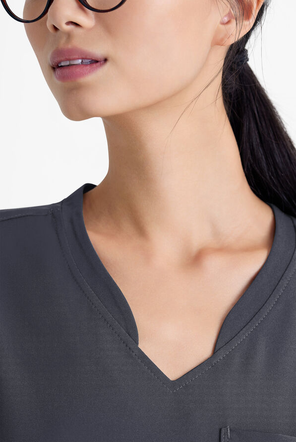 Grey's Anatomy by Barco Evolve STRETCH Sway Women's 1-Pocket Tuck In V-Neck Scrub Top - Steel Gray - 4