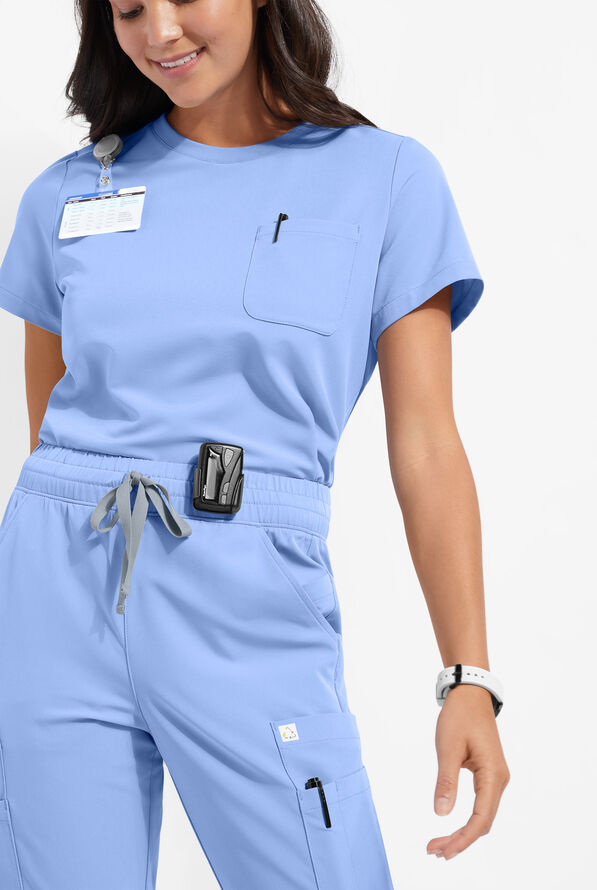 ReSurge Citrine Women's 1-Pocket Crew Neck Tuck In / Wear Out Scrub Top - Ceil Blue - 1