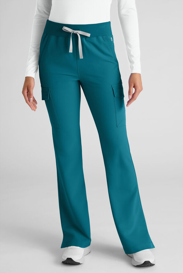 ReSurge Avon Women's 7-Pocket Flare Leg Cargo Scrub Pant - Caribbean Blue - 1