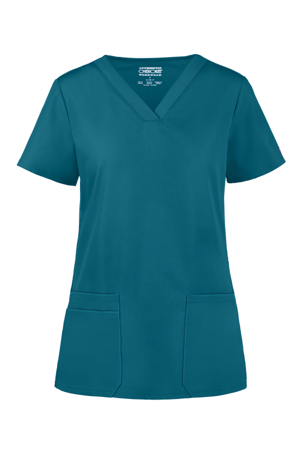 Cherokee Workwear WW645 VNeck Rib Knit Scrub Top, Fashion Scrubs