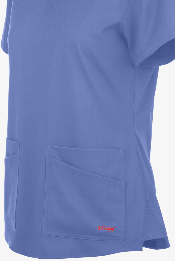 Blusa m&eacute;dica Grey&rsquo;s Anatomy Spandex STRETCH con cuello en V y 4 bolsillos para mujer - Ceil Blue - 4