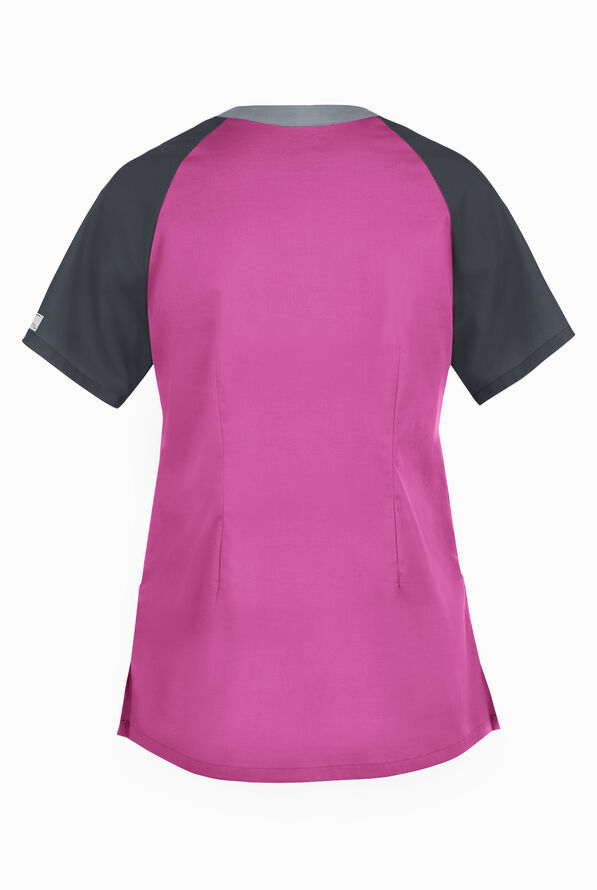 Butter-Soft STRETCH Women's 5-Pocket Active Color Block Scrub Top - Rosebud/Pewter/Silver - 2