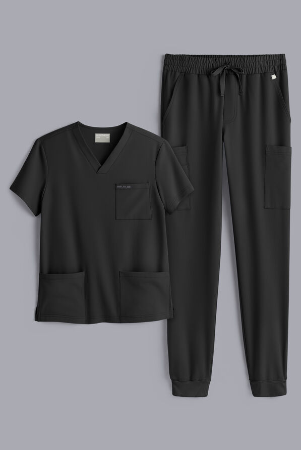 Conjunto de uniforme médico Hypothesis S-R Shift Ready estilo jogger con cuello en V para hombre - Jet Black - 1