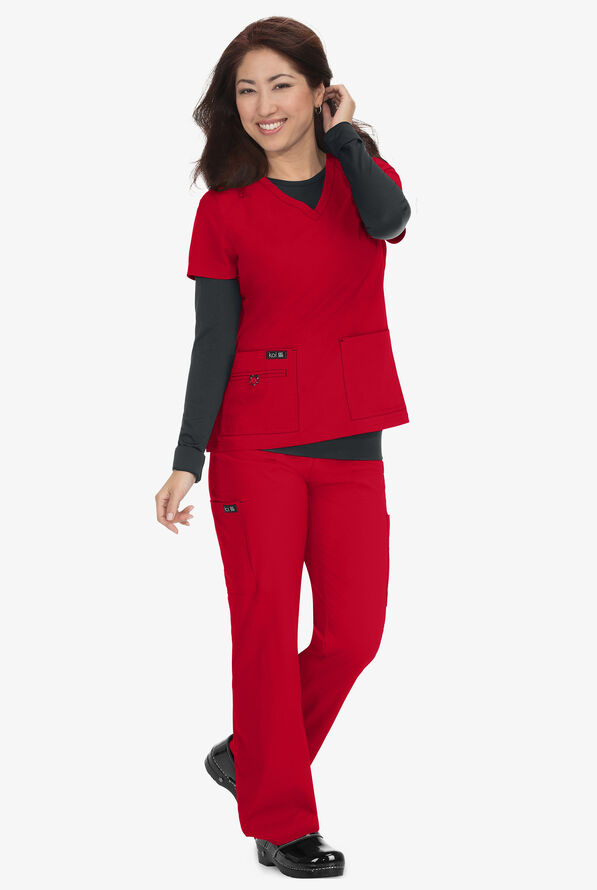 koi Basics Becca Women's 4-Pocket STRETCH V-Neck Scrub Top - Ruby - 2