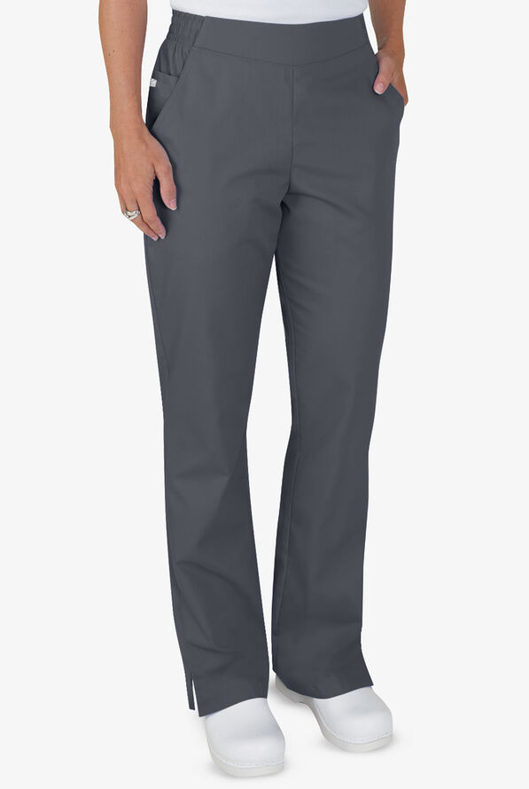 Butter-Soft STRETCH Women's 2-Pocket Flat Front with Back Elastic Scrub Pants - Pewter - 1