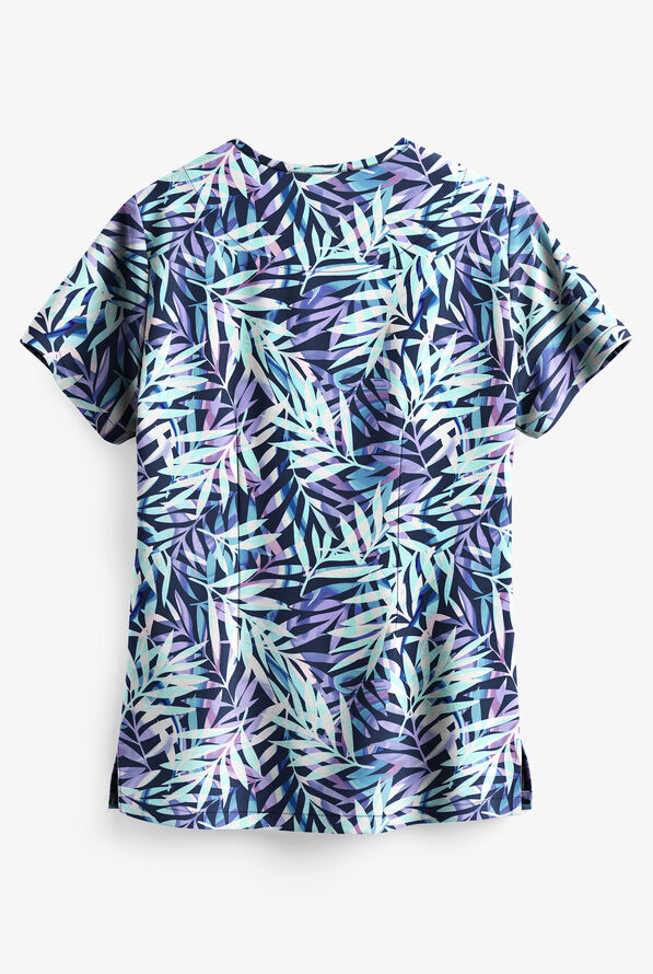 Easy STRETCH Falling Fronds Women's 2-Pocket V-Neck Print Scrub Top - null - 2