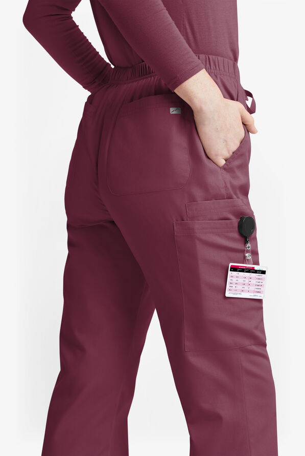 Butter-Soft Originals Women's 6-Pocket Mid Rise Flare Leg Scrub Pants - Tall - Wine - 3