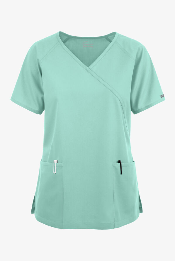 Butter-Soft Originals Women's 3-Pocket Mock Wrap Scrub Top - Water Mint - 1