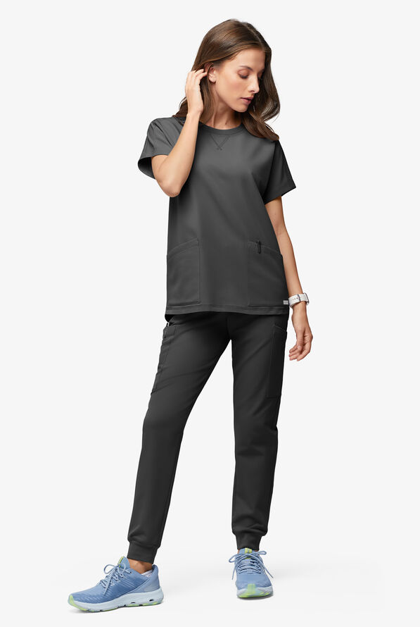 Blusa médica ReSurge con cuello redondeado y mangas dolmán para mujer - Black - 4