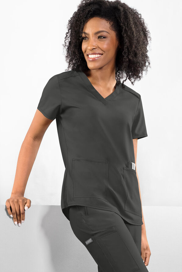 Med Couture Insight Women's 3-Pocket V-Neck Scrub Top - Pewter - 2