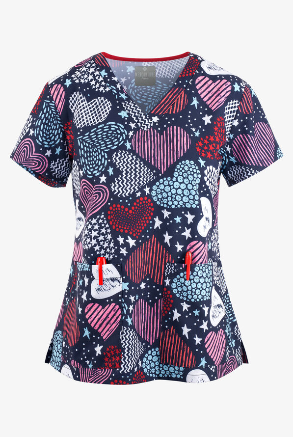 Med Couture Heartstar V-Neck Print Scrub Top, Print Scrubs
