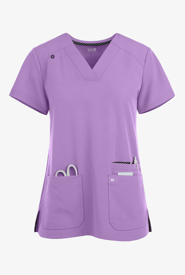koi Next Gen Hustle and Heart Women's 3-Pocket STRETCH V-Neck Scrub Top - Wisteria - 1