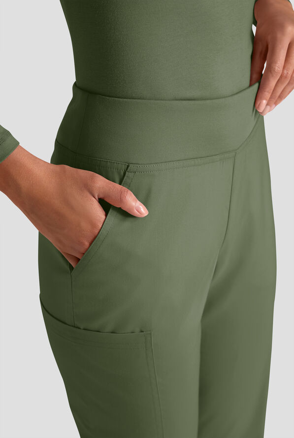 Butter-Soft STRETCH Women's 4-Pocket Knit Waistband Yoga Scrub Pants - Tall - Light Olive - 5