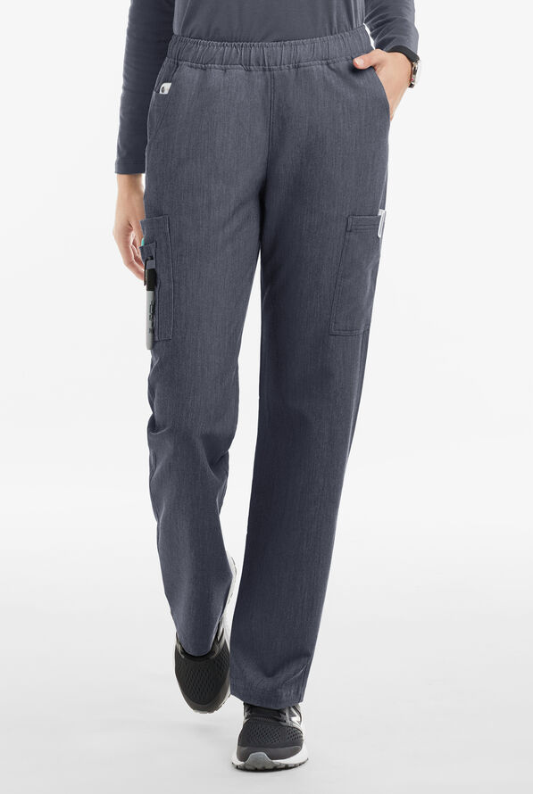 MOVEMENT by Butter-Soft Rigel Women's 9-Pocket Interior Drawstring STRETCH Scrub Pants - Indigo Heather - 1